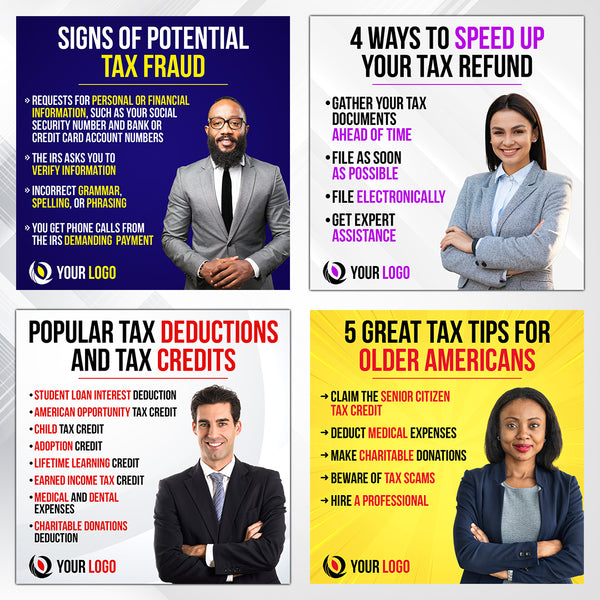 120 Tax Preparation Tips Flyers for Social Media - With Your Photo