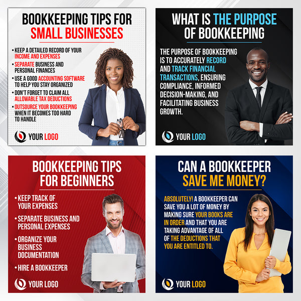 100 Bookkeeping Tips Flyers for Social Media - With Your Photo