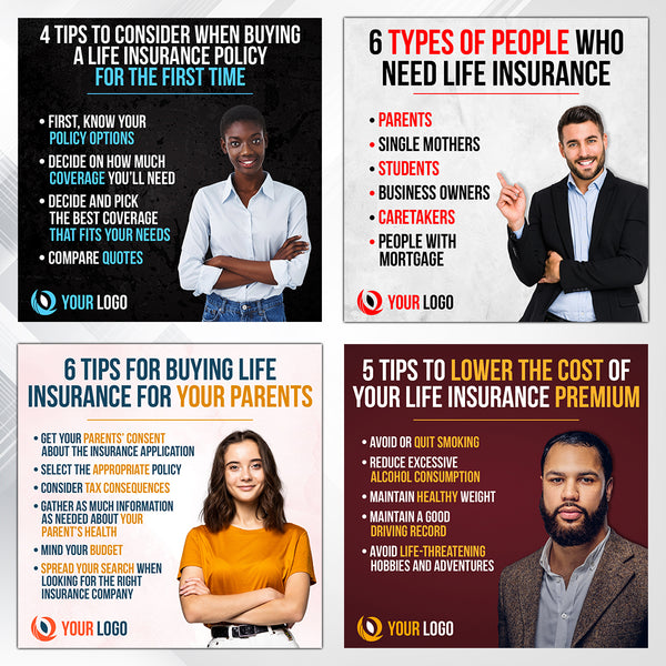 100 Life Insurance Tips Flyers for Social Media - With Your Photo